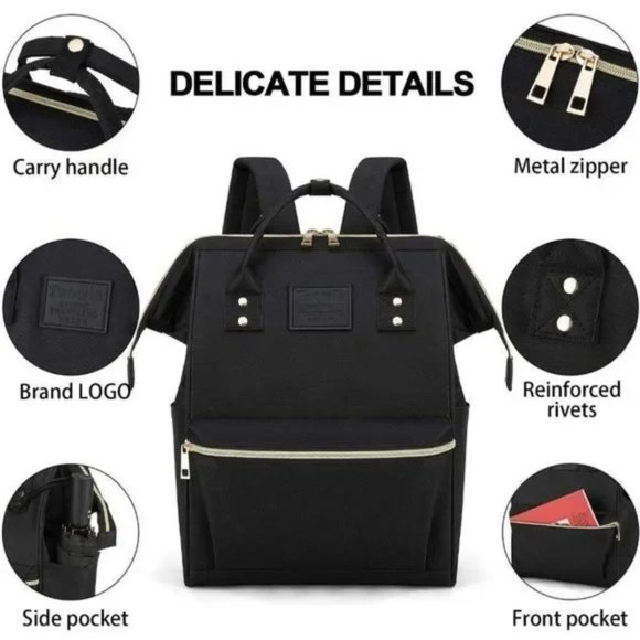 NEW Canvas Casual Backpack Black - Picture 4 of 7